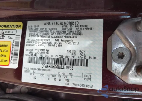 2017 Ford Fusion Se from USA, damaged, VIN 3FA6P0HD0HR310938